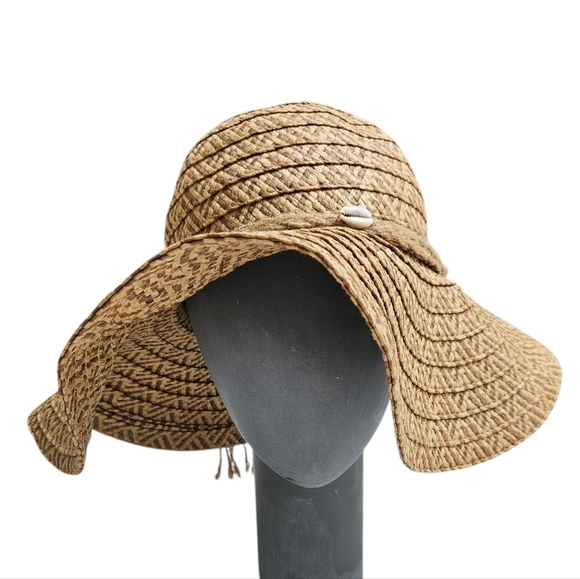Cappelli Straworld Accessories - Cappelli Straworld Breona Straw Two Tone Hat Braided Straw and Shell Detail